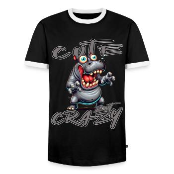 Motif drôle de bande dessinée hippopotame mignon mais fou - T-shirt contrasté Homme - noir/blanc - Devant - AI Model Female 172 light (172cm) & AI Model Male 178 light (178cm)