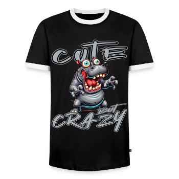 Cute but Crazy Hippo Comic Style Funny Motif - Men's Ringer Shirt - black/white - Front - AI Model Female 172 light (172cm) & AI Model Male 178 light (178cm)