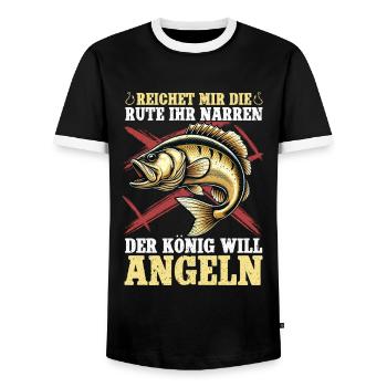 Angler Fishing Rod Funny Fisherman Hobby Fisherman - Men's Ringer Shirt - black/white - Front - AI Model Female 172 light (172cm) & AI Model Male 178 light (178cm)