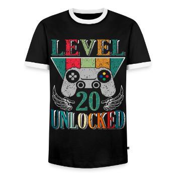 20th Birthday - 20 Years Gamer Level 20 unlocked - Men's Ringer Shirt - black/white - Front - AI Model Female 172 light (172cm) & AI Model Male 178 light (178cm)