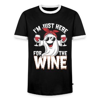 Lustiges Halloween-Geist-Design Weinliebhaber - Männer Kontrast-T-Shirt - Schwarz/Weiß - Vorne - AI Model Female 172 light (172cm) & AI Model Male 178 light (178cm)