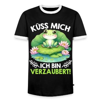Froschkostüm KÜSS MICH ICH BIN VERZAUBERT - Männer Kontrast-T-Shirt - Schwarz/Weiß - Vorne - AI Model Female 172 light (172cm) & AI Model Male 178 light (178cm)