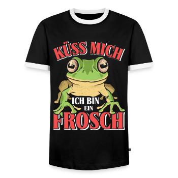 Karneval Party Frosch KÜSS MICH BIN EIN FROSCH - Männer Kontrast-T-Shirt - Schwarz/Weiß - Vorne - AI Model Female 172 light (172cm) & AI Model Male 178 light (178cm)