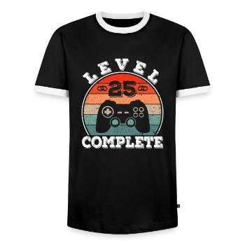 25th Wedding Anniversary 25 Years of Marriage Married Gamer - Men's Ringer Shirt - black/white - Front - AI Model Female 172 light (172cm) & AI Model Male 178 light (178cm)