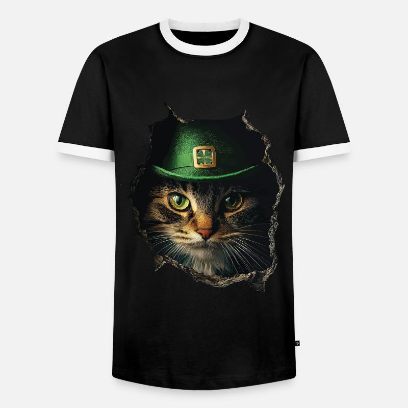 St. Patrick Katze - Männer Kontrast-T-Shirt - Schwarz/Weiß