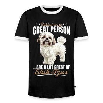 Shih Tzu Dog Owner - Men's Ringer Shirt - black/white - Front - AI Model Female 172 light (172cm) & AI Model Male 178 light (178cm)