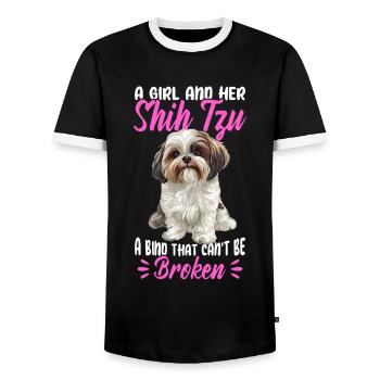 Shih Tzu Dog Owner - Men's Ringer Shirt - black/white - Front - AI Model Female 172 light (172cm) & AI Model Male 178 light (178cm)
