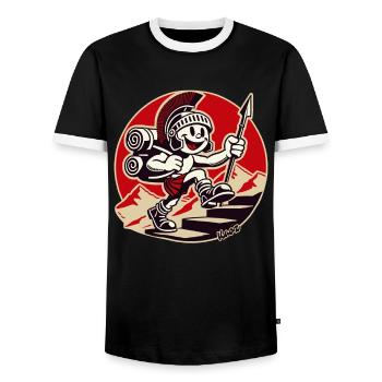 Cheerful Roman soldier hiking - Men's Ringer Shirt - black/white - Front - AI Model Female 172 light (172cm) & AI Model Male 178 light (178cm)