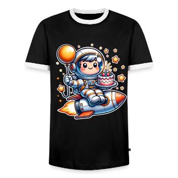 Astronaut Birthday - Men's Ringer Shirt - black/white - Front - AI Model Female 172 light (172cm) & AI Model Male 178 light (178cm)