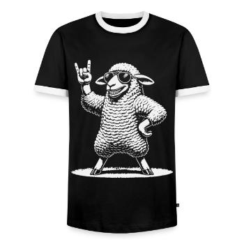 Rock Music Heavy Metal Sheep With Sunglasses - Men's Ringer Shirt - black/white - Front - AI Model Female 172 light (172cm) & AI Model Male 178 light (178cm)