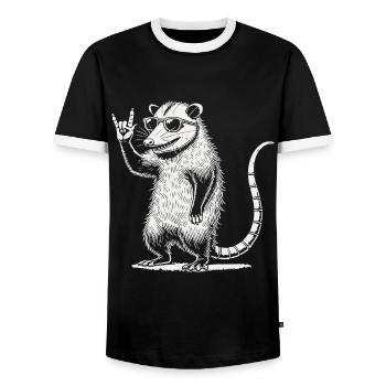 Funny Rock Music Festival Retro Opossum Design - Men's Ringer Shirt - black/white - Front - AI Model Female 172 light (172cm) & AI Model Male 178 light (178cm)