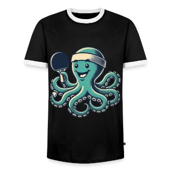Tennis de table pieuvre dessin animé drôle rétro - T-shirt contrasté Homme - noir/blanc - Devant - AI Model Female 172 light (172cm) & AI Model Male 178 light (178cm)