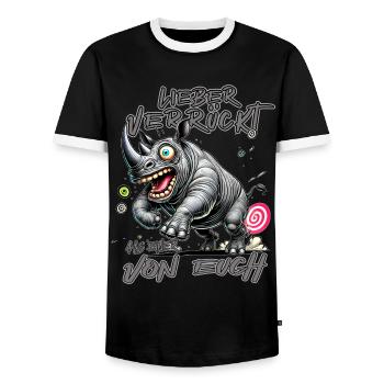 Hippopotame fou Mieux vaut fou qu’un de - T-shirt contrasté Homme - noir/blanc - Devant - AI Model Female 172 light (172cm) & AI Model Male 178 light (178cm)