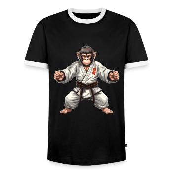 Karate Judo Affe Schimpanse Kampfsport - Männer Kontrast-T-Shirt - Schwarz/Weiß - Vorne - AI Model Female 172 light (172cm) & AI Model Male 178 light (178cm)