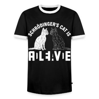 Schrödinger's Cat Dead and Alive - Men's Ringer Shirt - black/white - Front - AI Model Female 172 light (172cm) & AI Model Male 178 light (178cm)