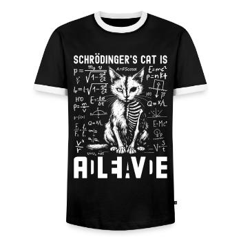 Schrödinger's Cat Dead and Alive - Men's Ringer Shirt - black/white - Front - AI Model Female 172 light (172cm) & AI Model Male 178 light (178cm)