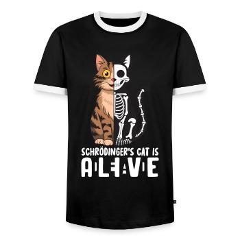 Le chat de Schrödinger mort et vif - T-shirt contrasté Homme - noir/blanc - Devant - AI Model Female 172 light (172cm) & AI Model Male 178 light (178cm)