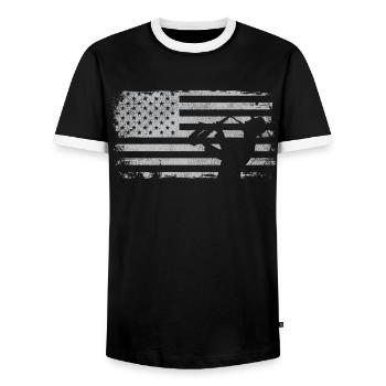 Saxophones American Flag - Men's Ringer Shirt - black/white - Front - AI Model Female 172 light (172cm) & AI Model Male 178 light (178cm)