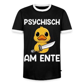 Faschings Party PSYCHISCH AM ENTE Lustiges - Männer Kontrast-T-Shirt - Schwarz/Weiß - Vorne - AI Model Female 172 light (172cm) & AI Model Male 178 light (178cm)