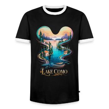 Comer See Ikonische italienische Schönheit Reise - Männer Kontrast-T-Shirt - Schwarz/Weiß - Vorne - AI Model Female 172 light (172cm) & AI Model Male 178 light (178cm)
