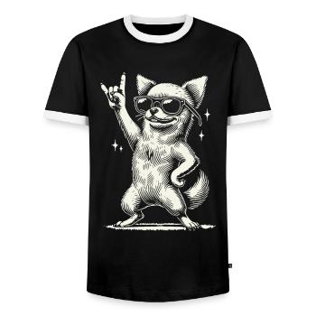 Drôle Heavy Metal Festival Chihuahua Chien - T-shirt contrasté Homme - noir/blanc - Devant - AI Model Female 172 light (172cm) & AI Model Male 178 light (178cm)