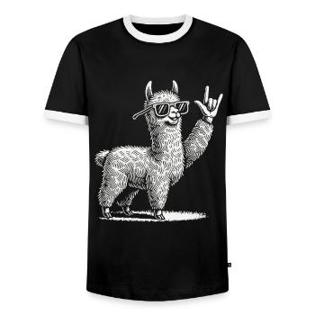 Rock Music Llama Festival Concert Design - Men's Ringer Shirt - black/white - Front - AI Model Female 172 light (172cm) & AI Model Male 178 light (178cm)