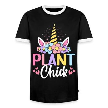 Plant Chick Plant-Based Diet Vegetarian - Men's Ringer Shirt - black/white - Front - AI Model Female 172 light (172cm) & AI Model Male 178 light (178cm)