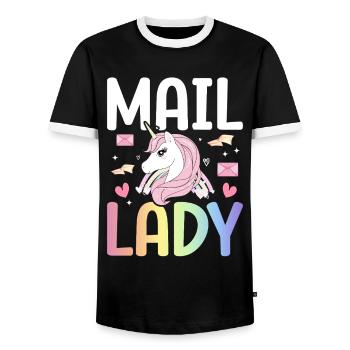 Maille Dame Service Postal Femme Facteur - T-shirt contrasté Homme - noir/blanc - Devant - AI Model Female 172 light (172cm) & AI Model Male 178 light (178cm)