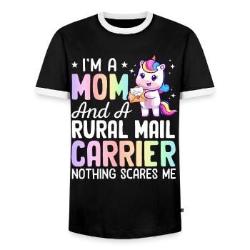 Mom And A Rural Mail Carrier Rural Carrier Postal - Men's Ringer Shirt - black/white - Front - AI Model Female 172 light (172cm) & AI Model Male 178 light (178cm)