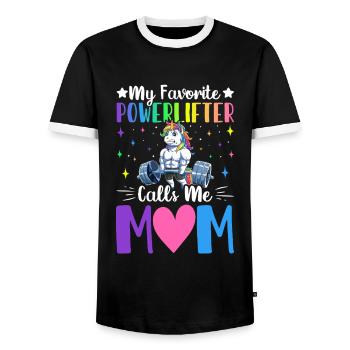 Favorite powerlifter calls me mom - Men's Ringer Shirt - black/white - Front - AI Model Female 172 light (172cm) & AI Model Male 178 light (178cm)
