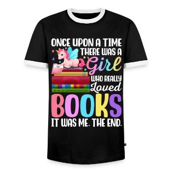 A Girl Who Really Loved Books Book Reader - Men's Ringer Shirt - black/white - Front - AI Model Female 172 light (172cm) & AI Model Male 178 light (178cm)