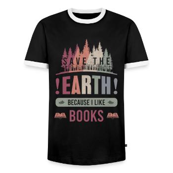 Sauvez la Terre Environnement Livres Cadeau du Jour de la Terre - T-shirt contrasté Homme - noir/blanc - Devant - AI Model Female 172 light (172cm) & AI Model Male 178 light (178cm)