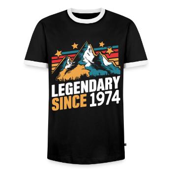 Legendary Since 1974 Vintage Mountain Retro Mountains - Men's Ringer Shirt - black/white - Front - AI Model Female 172 light (172cm) & AI Model Male 178 light (178cm)