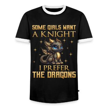 Dragon Creatures Medieval Dragon - Men's Ringer Shirt - black/white - Front - AI Model Female 172 light (172cm) & AI Model Male 178 light (178cm)