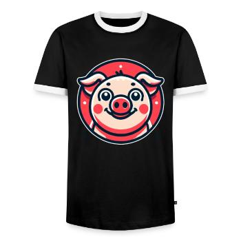 Funny little pig - Men's Ringer Shirt - black/white - Front - AI Model Female 172 light (172cm) & AI Model Male 178 light (178cm)