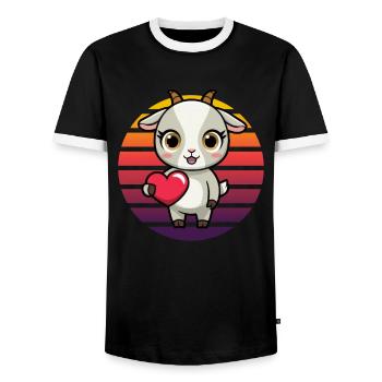 Ziege mit Herz - Retro Vintage Sunset - Männer Kontrast-T-Shirt - Schwarz/Weiß - Vorne - AI Model Female 172 light (172cm) & AI Model Male 178 light (178cm)