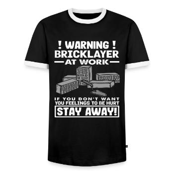 Bricklayer Warning At Work Stay Away - Men's Ringer Shirt - black/white - Front - AI Model Female 172 light (172cm) & AI Model Male 178 light (178cm)