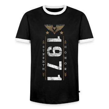 Limited Edition 1971 Strength and Honor Birthday - Men's Ringer Shirt - black/white - Front - AI Model Female 172 light (172cm) & AI Model Male 178 light (178cm)