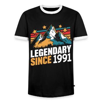 Legendary Since 1991 Vintage Mountain Retro Mountains - Men's Ringer Shirt - black/white - Front - AI Model Female 172 light (172cm) & AI Model Male 178 light (178cm)