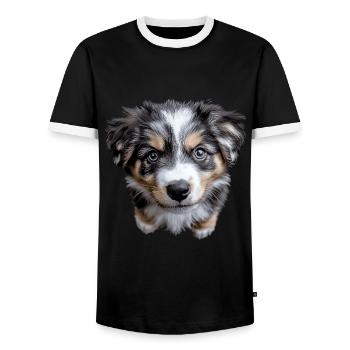 Australischer Schäferhund - Männer Kontrast-T-Shirt - Schwarz/Weiß - Vorne - AI Model Female 172 light (172cm) & AI Model Male 178 light (178cm)
