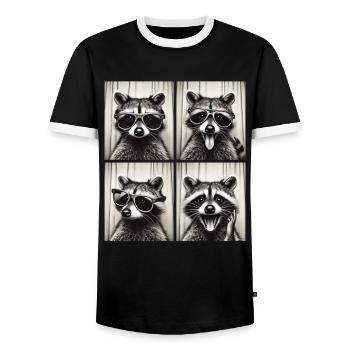 Photo booth raccoon with sunglasses - Men's Ringer Shirt - black/white - Front - AI Model Female 172 light (172cm) & AI Model Male 178 light (178cm)