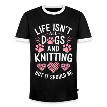 Knitting Saying Dogs Funny Knitting Gift - Men's Ringer Shirt - black/white - Front - AI Model Female 172 light (172cm) & AI Model Male 178 light (178cm)