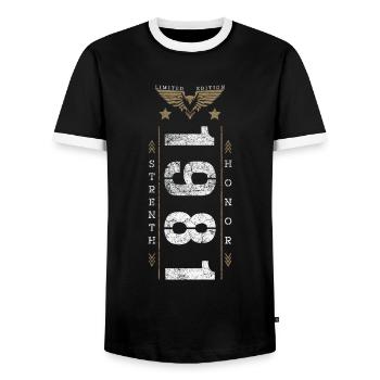Limited Edition 1981 Strength and Honor Birthday - Men's Ringer Shirt - black/white - Front - AI Model Female 172 light (172cm) & AI Model Male 178 light (178cm)