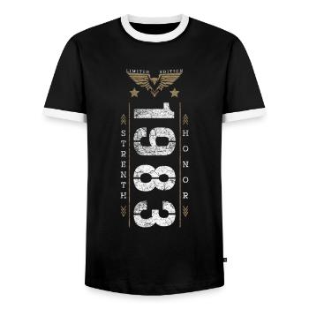 Limited Edition 1983 Strength and Honor Birthday - Men's Ringer Shirt - black/white - Front - AI Model Female 172 light (172cm) & AI Model Male 178 light (178cm)
