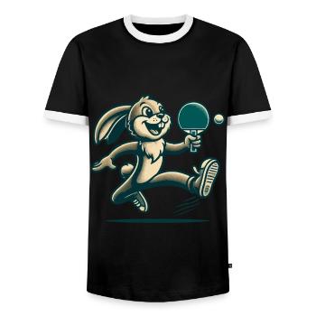 Lapin de tennis de table de dessin animé rétro - T-shirt contrasté Homme - noir/blanc - Devant - AI Model Female 172 light (172cm) & AI Model Male 178 light (178cm)