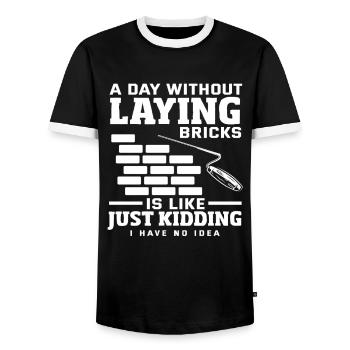 Mason : Une journée sans poser de briques - T-shirt contrasté Homme - noir/blanc - Devant - AI Model Female 172 light (172cm) & AI Model Male 178 light (178cm)