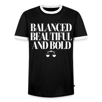 Waage Sternzeichen: Ausgewogen Schön und Mutig - Männer Kontrast-T-Shirt - Schwarz/Weiß - Vorne - AI Model Female 172 light (172cm) & AI Model Male 178 light (178cm)