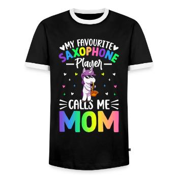 My Favourite Saxophone Player Calls Me Mom - Männer Kontrast-T-Shirt - Schwarz/Weiß - Vorne - AI Model Female 172 light (172cm) & AI Model Male 178 light (178cm)