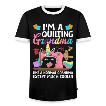 Je suis une mamie qui fait de la courtepointe comme une mamie normale - T-shirt contrasté Homme - noir/blanc - Devant - AI Model Female 172 light (172cm) & AI Model Male 178 light (178cm)