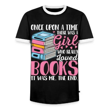 A girl who loved books Female - Men's Ringer Shirt - black/white - Front - AI Model Female 172 light (172cm) & AI Model Male 178 light (178cm)